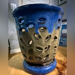 Blue and Brown Ceramic Orchid Planter